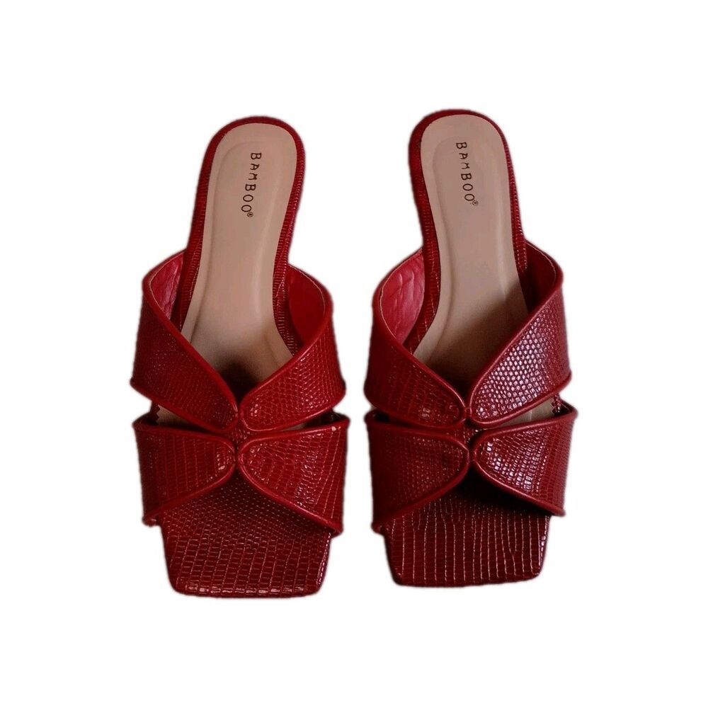 Bamboo REDLZD Block-04 Red Lizard Textured Slide Sandals Mules Square Toe Size 7 - Picture 2 of 13
